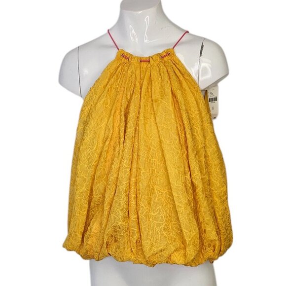 Anthropologie Halter Parachute Bubble-Hem Tank Blouse Toggle Back Yellow XS, NWT - Picture 2 of 10